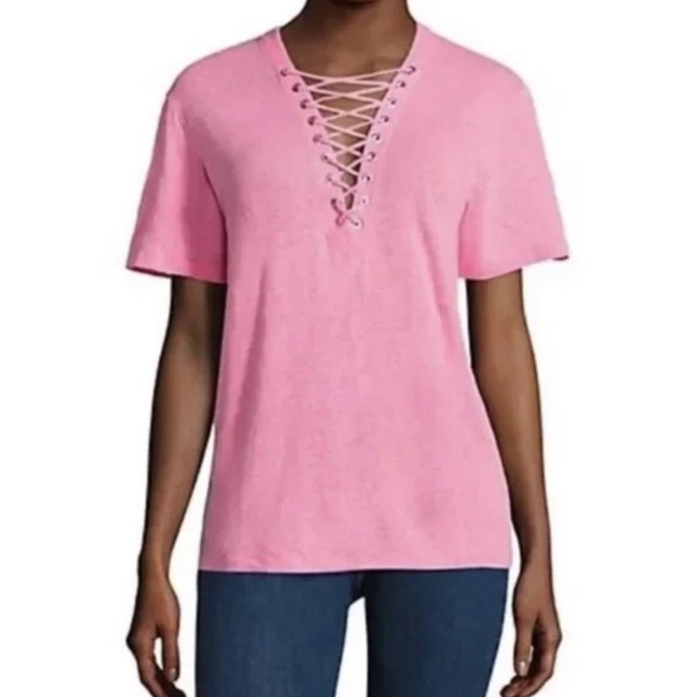 IRO Pink Lace-Up Short Sleeve Top XS